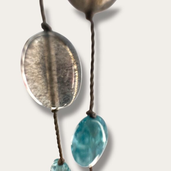 Handcrafted Sea Glass Bead Necklace Hand Knotted Aqua & Smoky Bead 36 inch EVC - Picture 6 of 13